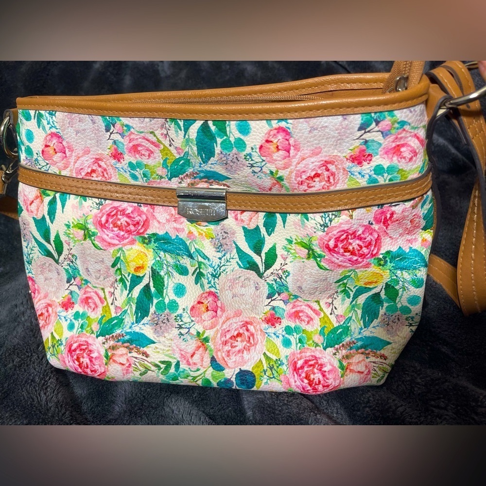 Rosetti Leather Handbag, Spring Flowers Crossbody, Large Floral Purse Co… - Picture 1 of 8